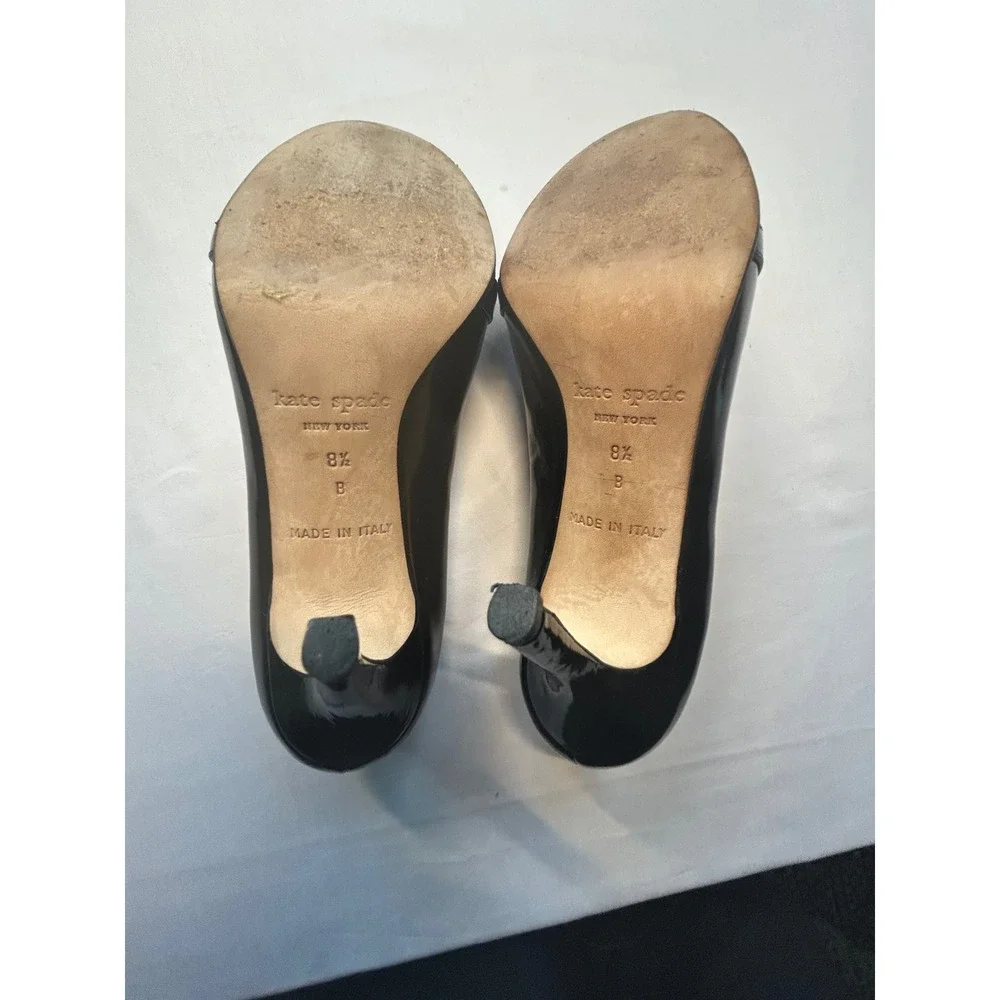 Kate Spade New York Karolina Pumps Women 8.5 Black Patent Leather Bow Round Toe